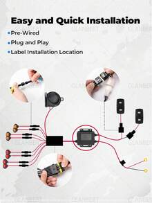 GLANBERT UTV 方向燈套件,預接線即插即用通用街頭合法 UTV 閃光燈套件,附搖桿開關、危險警示燈、110dB 喇叭,適用於 Polaris、Can-Am - 8Pods 琥珀紅燈 - 轉向信號套件 - 查看 9