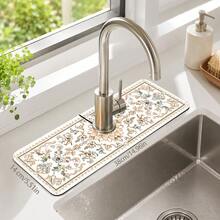 1pc Patterned Non-Slip Diatomaceous Earth Faucet Drain Mat, Quick-Drying Absorbent Sink Splash Guard, Rubber Base, Suitable For Kitchen/Bathroom Faucet - Multicolor - View 11