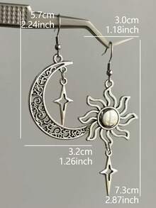 1 Pair Vintage Fashion Star & Moon Unique Asymmetric Design Personalized High-End Women's Earrings Suitable For Parties And Gatherings - Silver - View 3