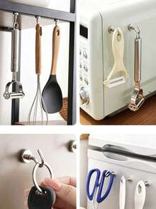 10pcs/5pcs Strong Magnetic Hooks, Non-Slip, Space-Saving, Heavy Duty, Suitable For Home, Tenant Or Office Use, Can Be Used For Kitchen Utensils, Bathroom Towels And Small Items - Silver - View 3