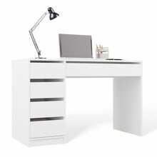 1 Piece Minimalist White Writing Desk With Side 4 Drawers & Wide Keyboard Drawer, Large 120cm Tabletop Space Saving Workstation, For Study Room Bedroom Office, Computer Table, Work Desk, Makeup Vanity, Student Writing Station, Household Workbench - Desk - View 11