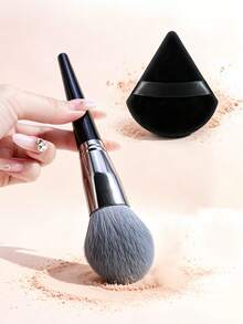 1pc Super Soft Large Powder Brush Professional Makeup Brush For Flawless Base And Blush Effect Black Handle High-Quality Synthetic Bristles Large Face Brush Suitable For Loose Powder / Blush / Contour Sensitive Skin Friendly - Multicolor - View 2