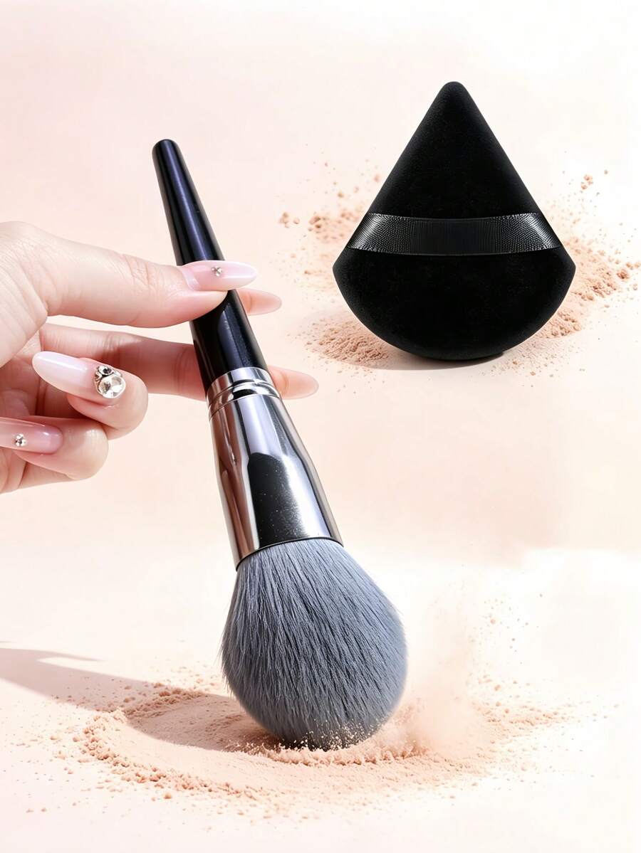 1pc Super Soft Large Powder Brush Professional Makeup Brush For Flawless Base And Blush Effect Black Handle High-Quality Synthetic Bristles Large Face Brush Suitable For Loose Powder / Blush / Contour Sensitive Skin Friendly