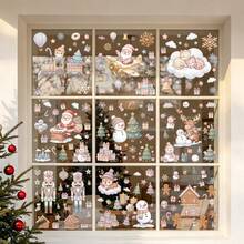 Juego de 9 calcomanías de ventana con temática navideña en color dorado que incluyen Papá Noel, muñecos de nieve, renos, copos de nieve, cascanueces, regalos y árboles de Navidad. Perfecto para escaparates de tiendas o puertas de vidrio para crear un ambiente festivo. ¡Feliz Navidad! - Ver 7