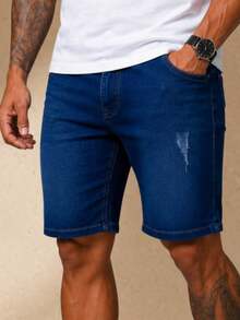 KIT 2 Men's Denim Shorts, Distressed Blue And Blue With A Whiskered Detail, Casual Gift For Father's Day, Man's Birthday, Men's Fashion - 2BRM 藍色絲 + 藍色鬍子 - 查看 3