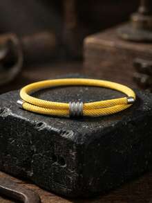 diffone Pulsera de cuerda minimalista hecha a mano de 4mm con dijes de acero inoxidable y cuentas para hombres y mujeres, joyería de brazalete para mejores amigos - Pulsera minimalista - Ver 6