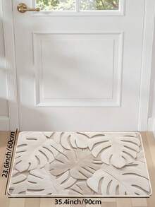 Cream Monstera Leaf Bathroom Rug, Minimalist Cream Style Non-Slip Bathroom Mat, Fluffy Soft Plush, Comfortable Foot Feel Faux Cashmere Soft Mat, Non-Slip Bottom, Versatile Soft Door Mat, Makeup Mat, Cozy Entryway Mat, Bathroom Bath Mat, Bathtub Mat, Home Bedroom, Window Sill Mat, Bedside Rug, Washing Machine Mat, Machine Washable. Note: There May Be Creases During Packaging And Shipping, The Product Is Printed With A White Bottom, Short Plush, Please Consider Carefully Before Purchasing. - Apricot - View 13