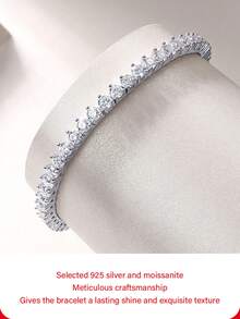 925 Sterling Silver D-Color Moissanite Tennis Bracelet, Luxury Bridal Jewelry, Gift For Proposal, Wedding, Birthday & Anniversary - Silver - View 8