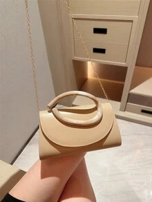 1件歐美時尚金屬裝飾迷你方盒手拿包，高端亮面金屬條紋女款手提包，優雅奢華正式禮服晚宴包，PU皮革派對包/浪漫婚禮手拿包/舞會包/雞尾酒會包，適合學校舞會，附金屬鏈條 - 杏色 - 查看 8
