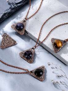 1pc Natural Stone Triangle Necklace For Men Healing Tiger Eye Obsidian Crystal Pendant Vintage Necklaces Energy Jewelry H905 - Necklace - View 5