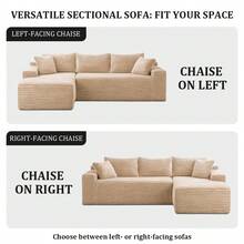 94.5" Modern L-Shaped Living Room Sofa Set, Cloud-Style Sofa, L-Shaped Upholstered Sofa Without Frame, Modern Modular Sofa Set With Recliner, Deep-Seat Sofa, No Assembly Required, Ideal For Living Rooms, Apartments, And More - Camel - View 10