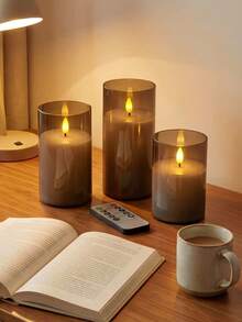 3pcs LED Flameless Candles With Remote Control, Grey, Suitable For Christmas Decoration. Can Be Used As Home Tabletop Decor Or As Birthday Party Lighting. A Perfect Gift For Family And Friends! - Grey - View 2
