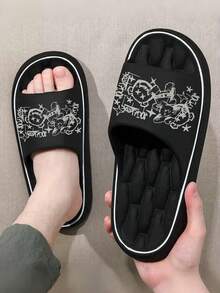 Spring/Summer Football Sports Style Slippers, Indoor/Outdoor Wear, Silent & Wear-Resistant Sole, Comfortable For Long Wear, Easy To Clean, Men's Home Essential - Black - View 3