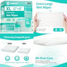 SUNKISS Trustplus Wet Wipes For Adult Rinse Extra Large 8"X12" Body Cleaning Washcloths For Elderly Incontinence And Cleansing 200 4 Packs Of - Unscented - View 1