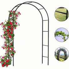 240cm 金屬花園拱門格子架,重型鋼製哥德式拱形框架,適用攀緣植物、玫瑰、藤蔓,戶外草坪婚禮派對花卉背景裝飾拱門,黑色/金色/綠色/銀色可選 - 花架拱門 - 查看 5