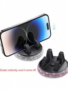 1pc Rhinestone Car Phone Holder, Cute Women's Horizontal/Vertical Screen Center Console Navigation Support Stand - A - View 6