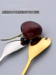 2/5pcs Long Handle Stainless Steel Spoon Fork Combo, 2-In-1 Fruit Salad Stirring Spoon, Canned Food Spoon - Silver - View 5