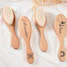 3pcs Customized Text Wooden Baby Hair Brush Gift Set, Personalized Name Baby Brush Comb Bath Gift, Baby Keepsake Gift, Back To School Gift, Multi-Functional - Wood Color - View 5