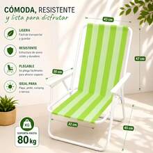 Gestreifter, einteiliger Klapp-Strandstuhl mit Armlehnen| Leicht, bequem und tragbar, ist es ideal für den Strand, Camping und den Garten. - Standard - Übersicht 2