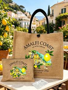 Bolsa de lino con estampado creativo de limón & letra, bolso de compras cuadrado amarillo, bolsa de almacenamiento casual de gran capacidad, bolsa reutilizable para comestibles para hombres & mujeres maestros, bolsa organizadora, bolsa de maquillaje, bolsa de playa para trabajo, viaje & uso diario, bolsa de hombro ligera con bolsillo para monedas, diseño novedoso, regreso a la escuela, graduación, Día de la Madre, Día de San Valentín, regalo de cumpleaños - Multicolor - Ver 7