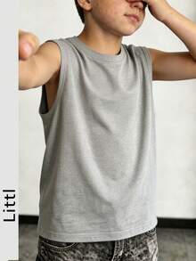 Tween Boys Student Cool Handsome Casual Round Neck Pullover Sleeveless Tank Top Spring Summer Top - Light Grey - View 7