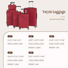 YSTYLE 5-in-1-Reisekoffer-Set, rot, leicht, aus ABS-Kunststoff, mit leisen Rollen, TSA-Schloss, robustes Reisegepäck-Set im neuen Design - Rot - Übersicht 6