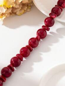 1 pieza Tobillera de cuentas de jade y ágata, estilo vintage minimalista geométrico, accesorio de pie para mujer, joyería casual versátil, regalo para vacaciones - Rojo - Ver 2
