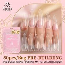 Beetles 50片裝 Tipex Lite 假指甲片，中長款尖頭全包覆式內建頂峰甲片，適用於扁平與自然甲床的接甲延長片 - 查看 1