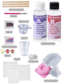 Taba DIY 套件，DIY 珠寶製作套裝，1:1 AB 液態矽膠附 3 個模具，打造專屬超柔軟凝膠手工藝品套組，生日節日禮物派對小禮，適合 DIY 手作愛好者與初學者 - set - 查看 4