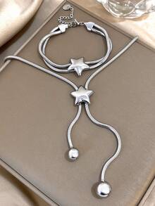 Minimalist Pentagram Chain Necklace Sets For Women Stainless Steel Golden Chain Bracelets Necklace For Party Birthday Holiday Season Jewelry Gifts - Multicolor - View 2