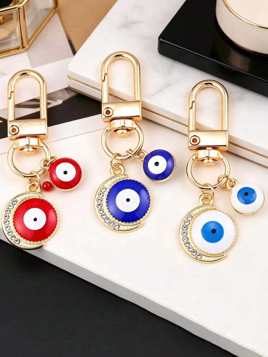 1pc/3pcs/6pcs Evil Eye Pendant Keychain, Creative Car Hanging Decor, Bag Charm, Small Gift For Friends And Besties, Unique And Exquisite Backpack Charm, Suitable For Back To School Season Gift, Graduation Season Gift, Halloween Gift, Easter Gift, Gift For Friends - Multicolor - View 1