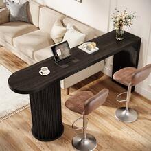 Tribesigns 63-Inch Kitchen Island Table, Modern Narrow Stationary Island Table With Fluted Cylindrical Base, Indoor Home Bar Unit For Kitchen, Living Room, Dining Room, Bistro - 黑色 - 查看 7