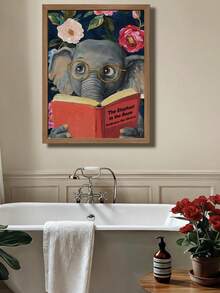 1pc Framed/Unframed Quirky Elephant Reading Book Wall Art Print Embrace The Obvious Fun Animal Posters Lover Gift, Humorous Wall Decor, Humorous Pigeon Reading 'The Art Of Pooping On People' Pink Literary Wall Art Print Funny Bathroom Decor - Animal - View 7