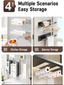 1/2PCS Magnetic Paper Towel Holder, Carbon Steel Material, Available In Cream White And Gun Gray, No-Drill Installation, Easy To Install, Stable And Durable, No Wall Damage, Wall-Mounted Storage For Paper Towels, Plastic Wrap, Towels, Clothes Hangers, Suitable For Kitchen, Refrigerator, Bathroom, Balcony, Outdoor And More - Multicolor - View 8
