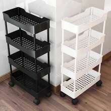 1PC/Small Cart Gap Storage Rack, Multi-Layer Storage, Partitioned Storage, Gap Storage, Movable, Flexible Push And Pull, Easy Assembly, Sturdy Load-Bearing, Waterproof And Moisture-Proof, Easy To Clean, Space-Saving, Open Access, Suitable For Kitchen, Bathroom, Living Room, Bedroom, Movable Floor Cart Multi-Layer Bathroom Narrow Storage Rack - Multicolor - View 1
