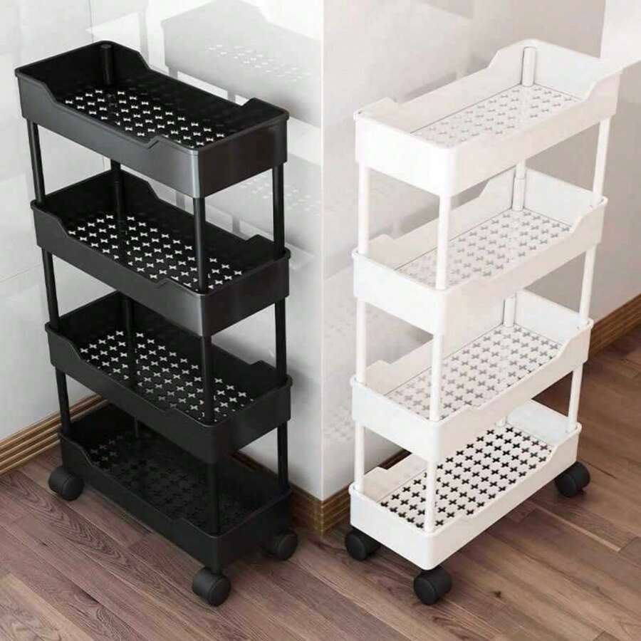 1PC/Small Cart Gap Storage Rack, Multi-Layer Storage, Partitioned Storage, Gap Storage, Movable, Flexible Push And Pull, Easy Assembly, Sturdy Load-Bearing, Waterproof And Moisture-Proof, Easy To Clean, Space-Saving, Open Access, Suitable For Kitchen, Bathroom, Living Room, Bedroom, Movable Floor Cart Multi-Layer Bathroom Narrow Storage Rack - Multicolor - View 1