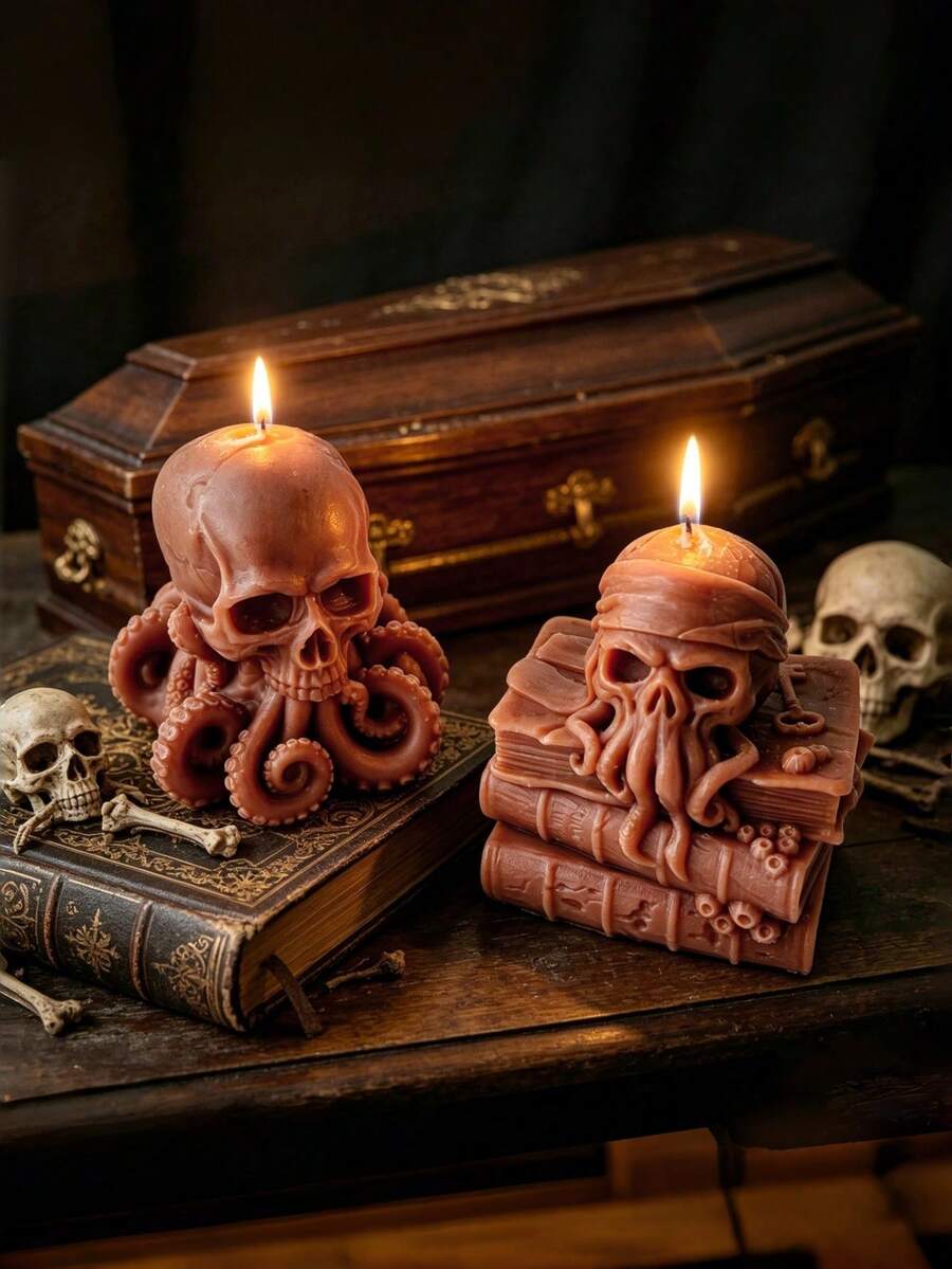1pc Halloween Octopus Skull Scented Candle, Gothic Style Atmosphere Decor, Handmade Creative Decorative Fragrance Candle, Suitable For Room Decor, Desktop Decor, Home Decor, Parties, Birthdays, Gifts, Anniversaries, All Seasons, Essential For Halloween Decoration