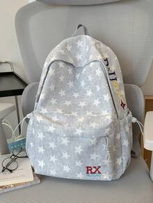 女款全滿白色星星印花後背包，復古輕量休閒學生書包，適合青少年的百搭日常通勤背包 - 多色 - View 18