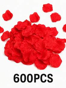 300/600pcs Artificial Silk Red Rose Petals, Wedding Aisle Flower Petals, Room Decor, Birthday Decor, Wedding Decor - Red - View 8
