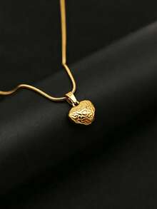 1pc Sweet Cool Ins Style White Shell Heart Necklace, Unique Design Lace Pendant, Non-Fading Titanium Steel Collarbone Chain, Suitable As Gift For Friends - Yellow Gold - View 2
