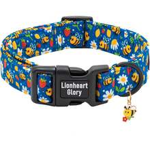 Lionheart Glory Cute Blue Bee Pattern Dog Collar Soft Adjustable Pet Collar - Navy Blue - View 1