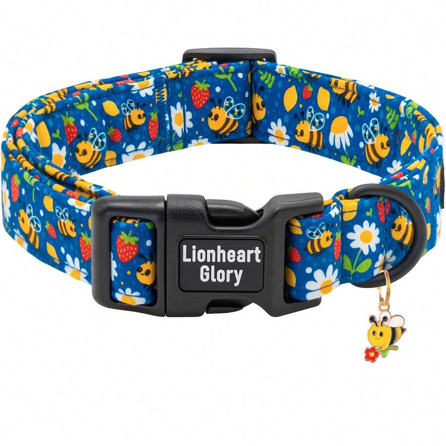 Lionheart Glory Cute Blue Bee Pattern Dog Collar Soft Adjustable Pet Collar - Navy Blue - View 1