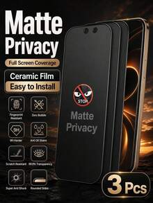 3pcs Full Screen Matte Privacy Screen Protector For IPhone, Made Of Flexible Soft Film Material, Upgraded Edge Protection Design, Privacy Protection, Anti-Fall Anti-Shock, Anti-Scratch Wear-Resistant, Anti-Fingerprint Coating Treatment, Smooth Touch - Black - View 11