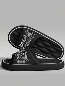 Spring/Summer Football Sports Style Slippers, Indoor/Outdoor Wear, Silent & Wear-Resistant Sole, Comfortable For Long Wear, Easy To Clean, Men's Home Essential - Black - View 2