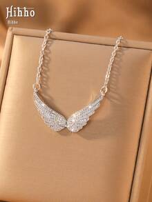 Hihho 1pc Luxury Zirconia Angel Wing Necklace, Versatile Commute Evening Party High-End Women's Necklace, Matches Daily T-Shirts, Knitwear, Cocktail Dresses, Slip Dresses, Suitable For Commute, Date, Evening Party All Occasions - Angel Wings - View 12