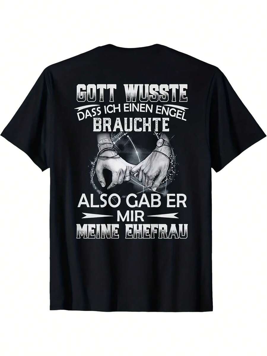 Ny German God Told Me I Need An Angel Saying T-Shirt | Black With White Text- Regular Fit Crew Neck Tee For Men Women- Casual Gym Wear- All-Season C - Black - View 1