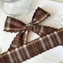 2 Yards Classic Plaid Wavy Edge Ribbon, Bouquet Decoration Satin Ribbon, Suitable For Handmade Bouquets, Gift Wrapping, Party Decor, Floral Design, Gift Ribbon, Event Decoration, Floral Ribbon - 1 Piece, Brown - View 1