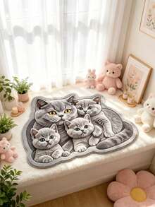 1pc Cat Family Pattern Doormat, Bathroom Mat, Bathroom Rug, Door Mat, Small Rug, Carpet, Floor Mat, Home Decor, Area Rug, Outdoor Mat, Home Decor, Area Carpet, Bedroom Rug, Washable Carpet - Multicolor - View 4