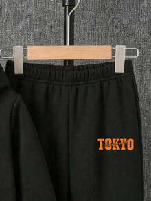 Young Boy Cool Racing Car Print Warm Hoodie And Sweatpants - Black - View 4