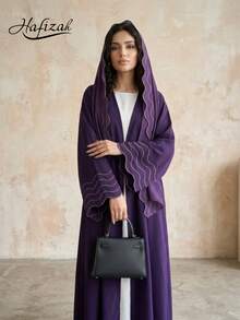 Hafizah 女款條紋刺繡晨袍與頭巾兩件套 - 紫羅蘭色 - 查看 1